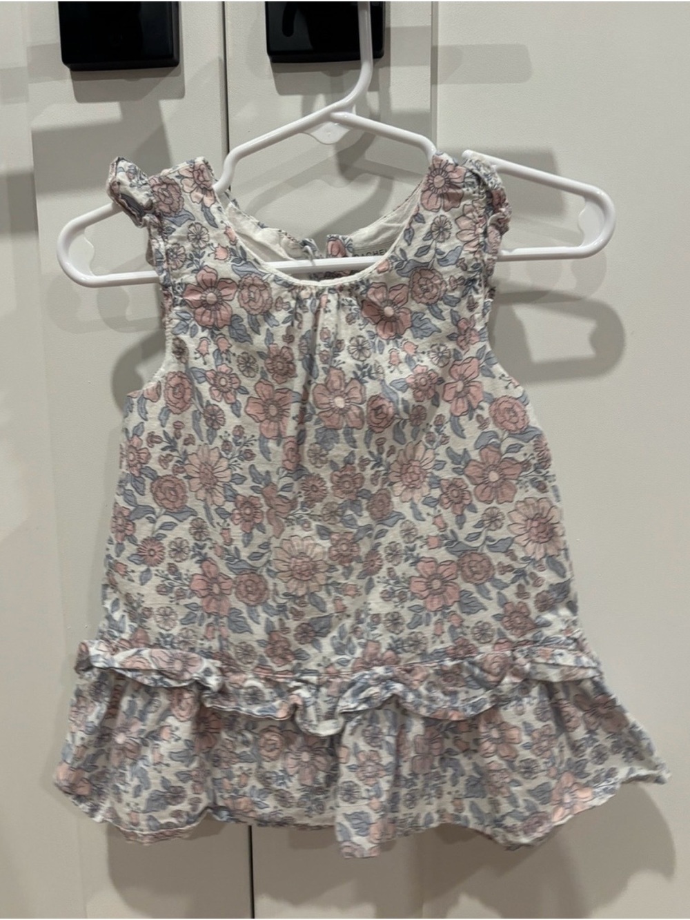 Rachel Zoe Floral Ruffle Tank Top - Cream with Pink & Blue Flowers